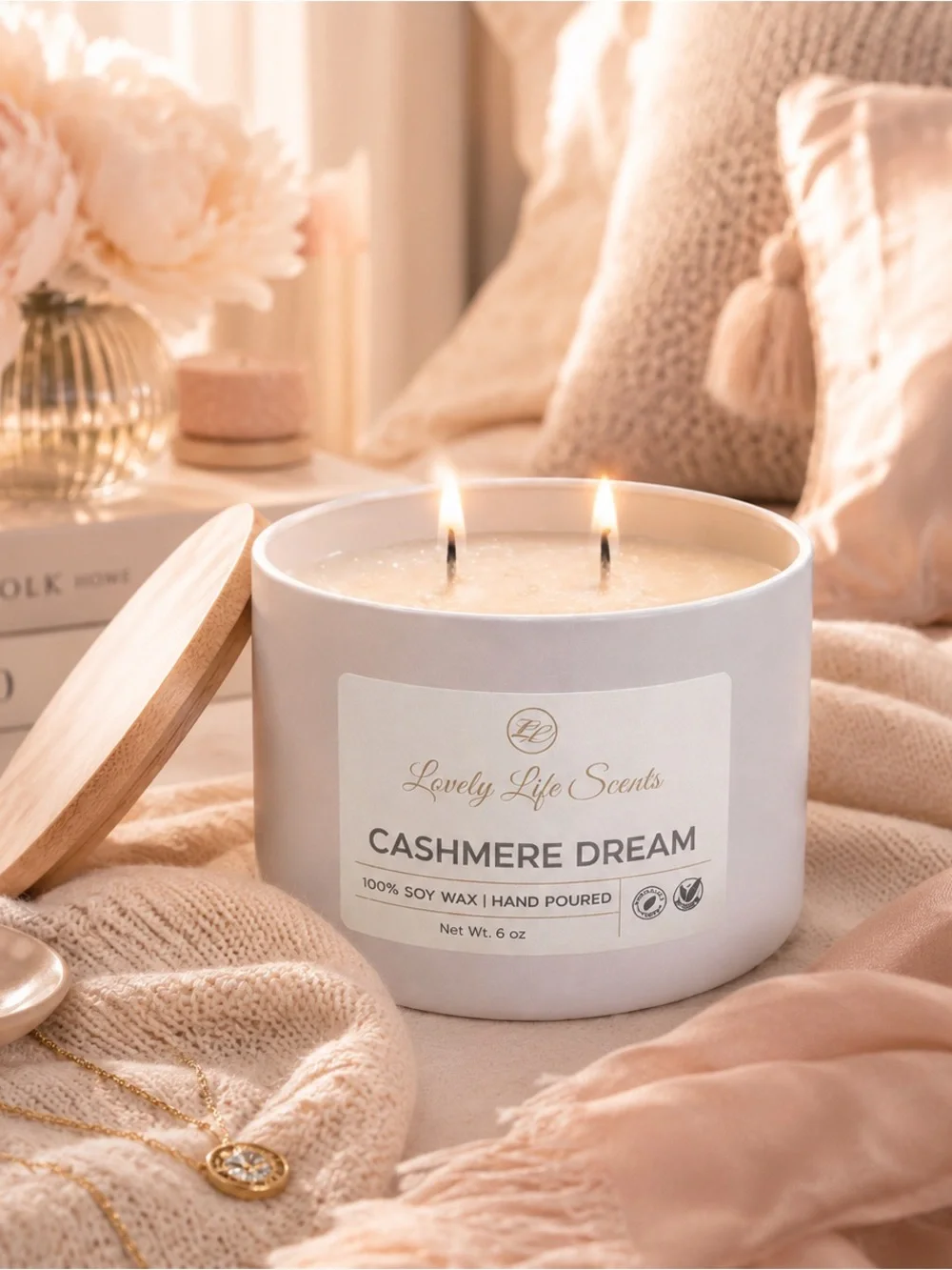 Cashmere Dream 6 oz Double Wick Premium Soy Candle - Lovely Life Scents